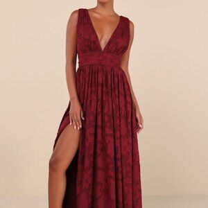 Lulus Sweet Sophistication Burgundy Burnout Floral Maxi Dress Red - Size XL